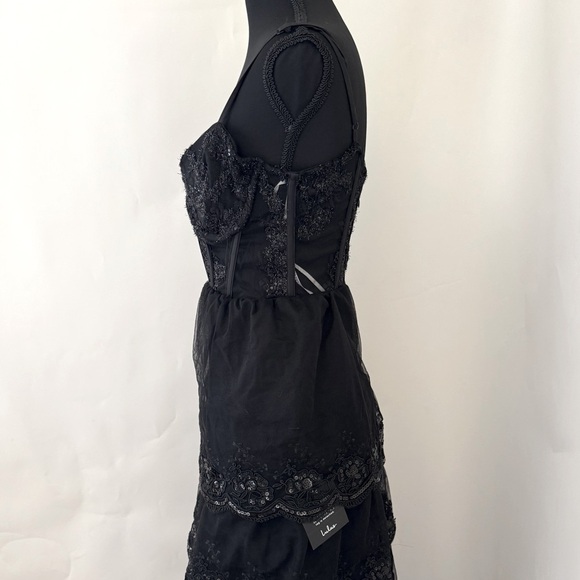 Lulus Alluring Sensation Black Tulle Embroidered Tiered Maxi Dress, Size XS, NWT - Picture 7 of 15